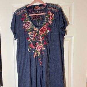 Johnny Was Navy Floral Embroidered Blouse